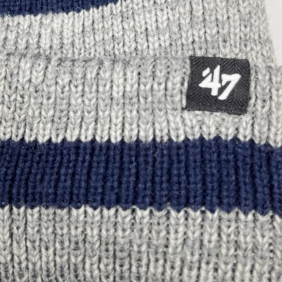 Denver Broncos 47’ Beanie Hat Cap Knit Cuffed Gray Navy Blue Stripped Mens Thick - Picture 4 of 8